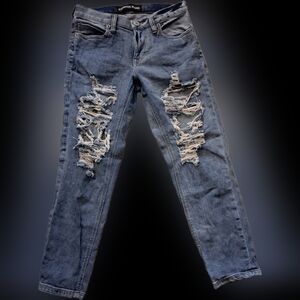 EXPRESS JEANS Girlfriend Blue Denim Distressed Jeans Women's Size 0